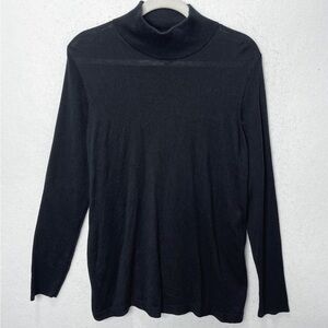 J Jill Black Mock Neck Lightweight Silk Cotton Blend Sweater XL Tall Minimalist